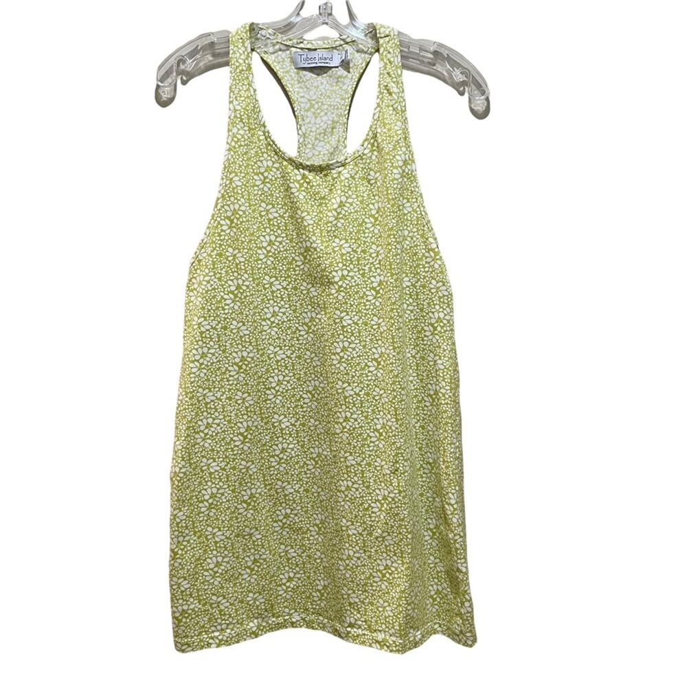 Tybee Island Racerback Leaf Print Dress Yellow Green Size Small